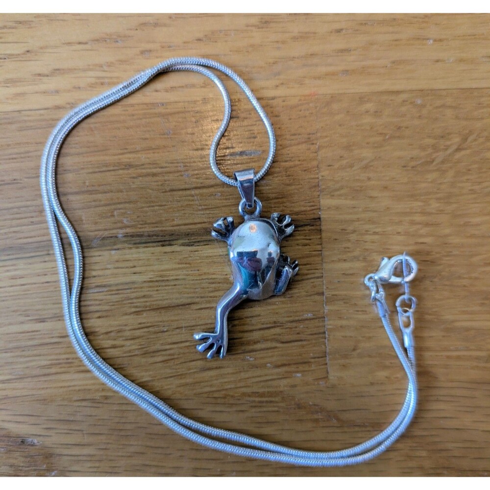 Sterling Silver 925 Jumping Frog Charm Pendant Necklace 16" Long So Cute!!